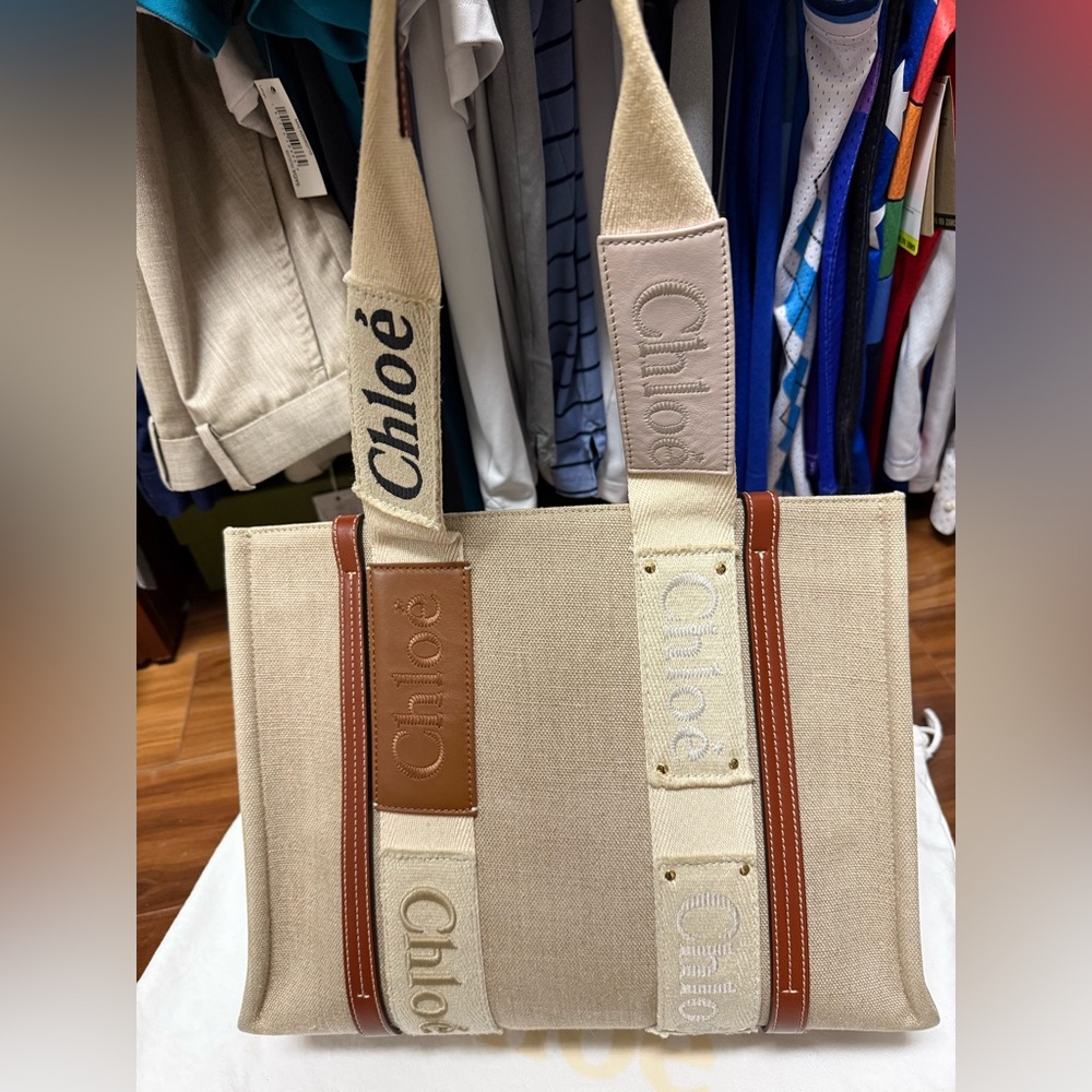 Chloe Woody Medium Linen tote bag